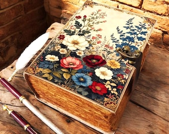 Large Floral Leather Journal, Vintage Notebook, Antique Diary, 400 Pages
