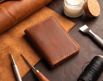 Handmade Leather Wallet, Minimalist Bifold Wallet for Men, Slim Front Pocket Wallet, Genuine Leather Card Holder, Rustic Vintage Wallet Gift
