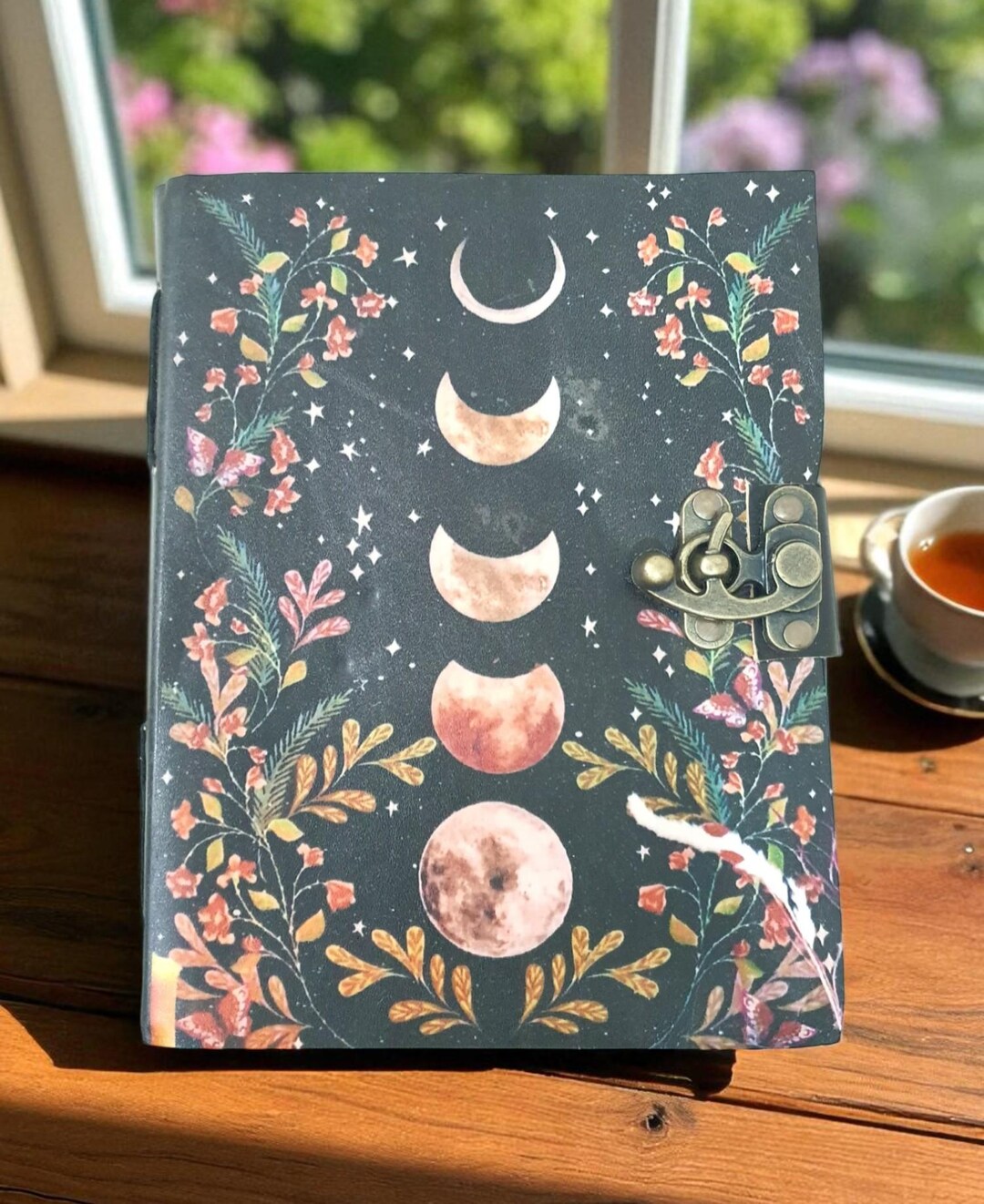 Celestial Moon Phase Journal With Lock – Floral Witchy Notebook With ...