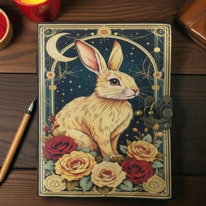400 Pages - bunny rabbit Grimoire Leather Journal Notebook Journal for women - Fat journal handmade Deckle Paper Notebook Journal for gift.