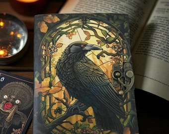 400 Page Leather Journal Gothic Notebook The Raven Grimoire Print - Vintage Handmade Book of Shadows Witchcrafts Journal Gifts for Men.