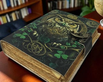 Owl Leather Book of Shadows | Celtic Grimoire | Vintage Handmade Journal | Pagan Spellbook | Old Paper Writing Notebook.