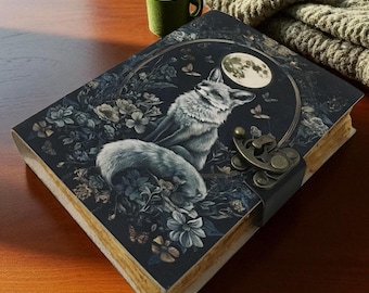 400 Pages - Grimoire Fox Leather Journal Blank Spell book of shadows Fat journal - Handmade paper Vintage Journal for women.