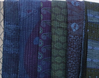 Handmade Indigo Dyed Cotton Kantha Quilt, Vintage Indian Throw