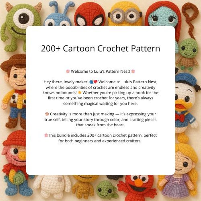 200+ Cartoon Crochet Pattern Set Amigurumi Bundle Movie Princess ...