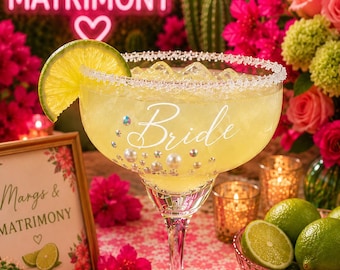 Bride Margarita Glass Bachelorette Party Cactus Drinkware Wedding Shower Gift Fiesta Theme Celebration Stemware Taco Bout Love