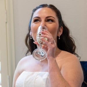 Bride Champagne Glass Custom Bride Gift Bridal Shower Personalized Engagement Flute Rhinestone Pearl Decorated Drinkware Wedding Celebration image 9