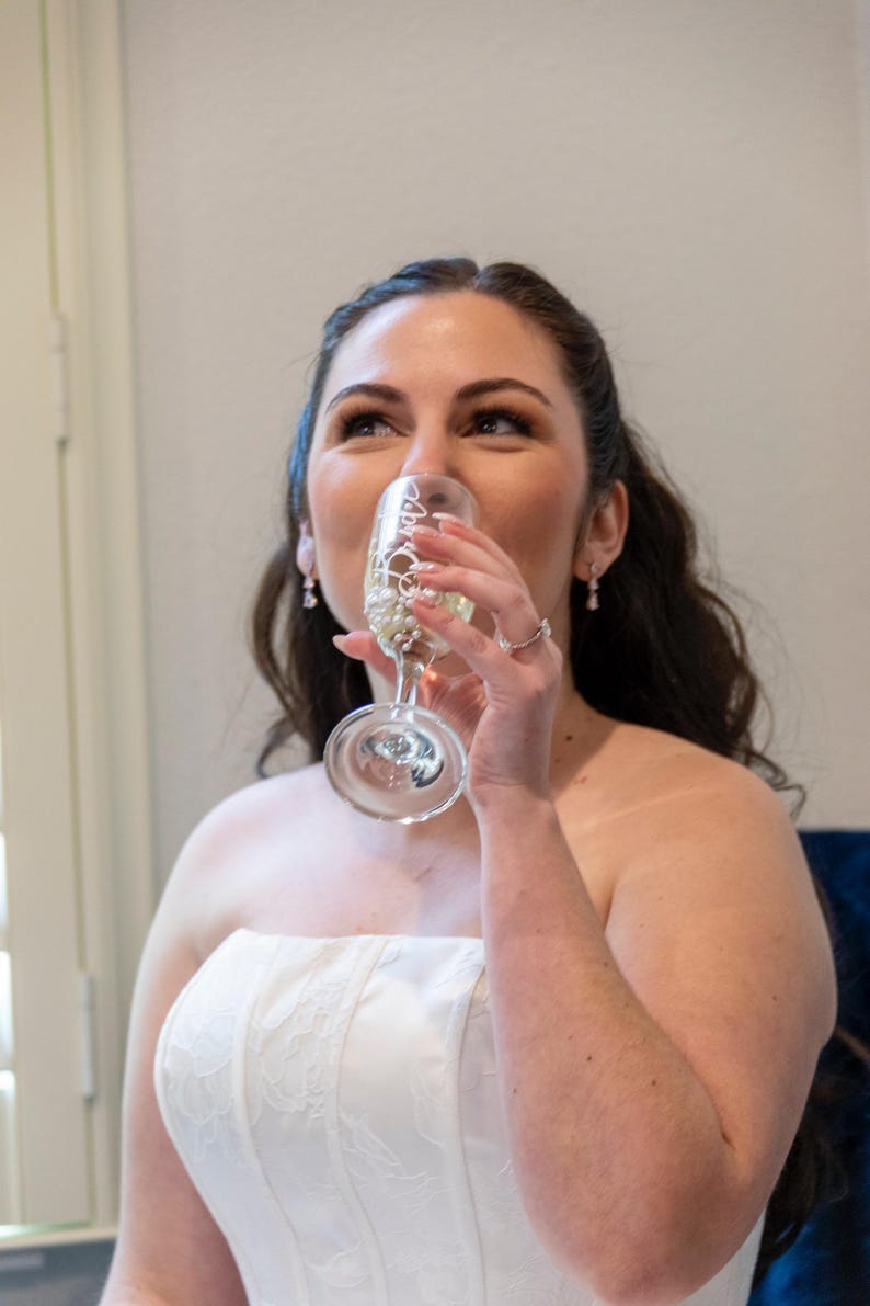 Bride Champagne Glass Custom Bride Gift Bridal Shower Personalized Engagement Flute Rhinestone Pearl Decorated Drinkware Wedding Celebration image 9