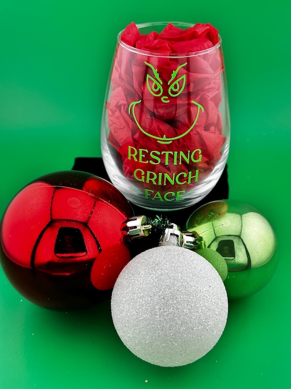 Resting Grinch Face Wine Glass – Holiday Humor Gift