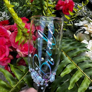 Bride Champagne Glass Custom Bride Gift Bridal Shower Personalized Engagement Flute Rhinestone Pearl Decorated Drinkware Wedding Celebration image 16