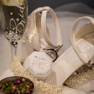 Bride Champagne Glass Custom Bride Gift Bridal Shower Personalized Engagement Flute Rhinestone Pearl Decorated Drinkware Wedding Celebration image 12