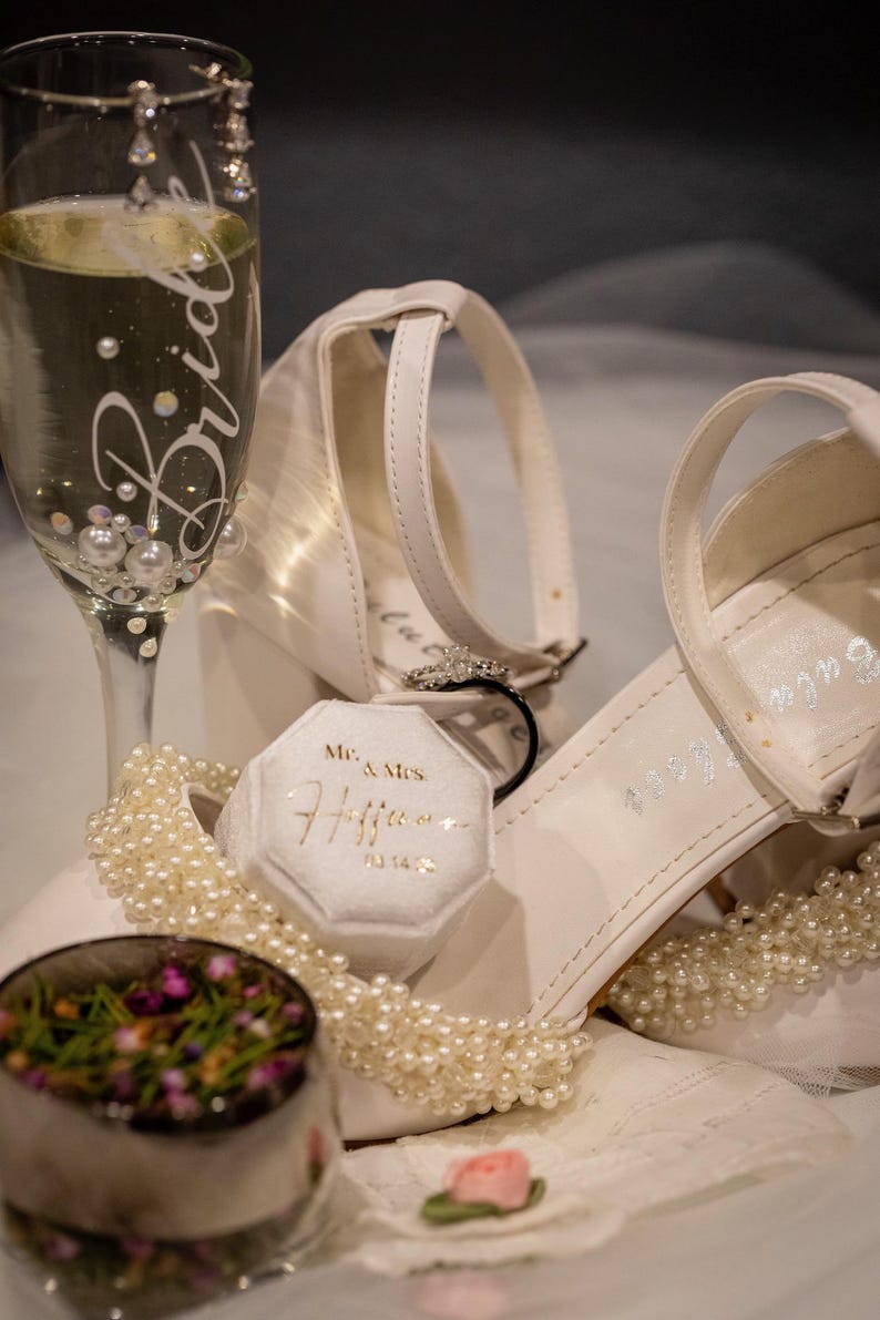 Bride Champagne Glass Custom Bride Gift Bridal Shower Personalized Engagement Flute Rhinestone Pearl Decorated Drinkware Wedding Celebration image 12