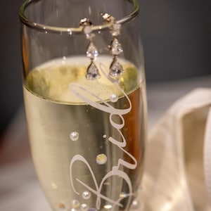 Bride Champagne Glass Custom Bride Gift Bridal Shower Personalized Engagement Flute Rhinestone Pearl Decorated Drinkware Wedding Celebration image 15