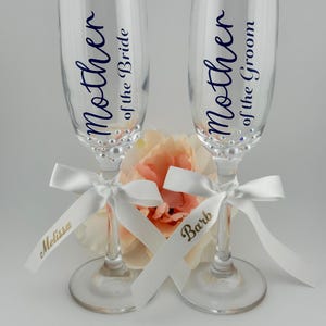 Mother Bride Gift Wedding Champagne Flute Personalized Toast Glass Groom Mom Present Keepsake Stemware Custom Engraved Goblet Ceremony Wine