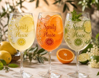 Aperol Limoncello Hugo Spritz Cocktail Glassware Summer Party Drinkware Gift Brunch Stemware Rhinestone Wine Handcrafted Spritz Please