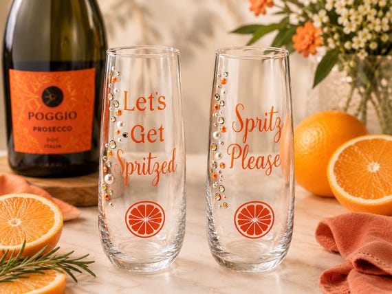 Spritz Please Aperol Spritz Glass Lets Get Spritzed Girl's Summer Trip Gift Orange Slice Drinkware Idea Summer Cocktail Glassware