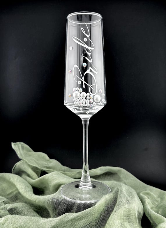 Pearl & Rhinestone Bride Tall-Stemmed Champagne Flute: Custom Bridal Shower Gift, Pearls and Prosecco Glass