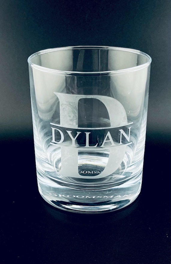 Personalized Groomsman Whiskey Glass: Etched Initial, Name & Title
