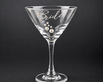 Bride Martini Glass Bridal Shower Gift Bachelorette Party Keepsake Wedding Cocktail Drinkware Engagement Celebration Stemware Rhinestone