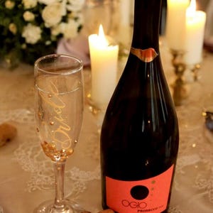 Bride Champagne Glass Custom Bride Gift Bridal Shower Personalized Engagement Flute Rhinestone Pearl Decorated Drinkware Wedding Celebration image 14