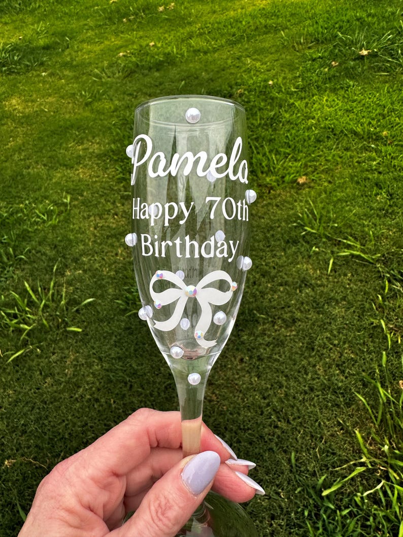 Custom Champagne Flute Personalized Birthday Gift Under 20 Affordable Celebration Stemware Engraved Glass Name Milestone Birthday Party Essential 21st Birthday Prosecco Glass Men Unique Wine Glass Custom Engraved Details Perfect Gift