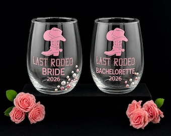 Last Rodeo Bachelorette Wine Glass Set | Bride Crew Bach Glasses | Disco Cowgirl Party | Custom Bachelorette | Western Bach Decor