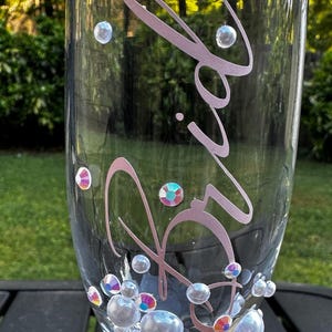 Bride Champagne Glass Custom Bride Gift Bridal Shower Personalized Engagement Flute Rhinestone Pearl Decorated Drinkware Wedding Celebration image 7