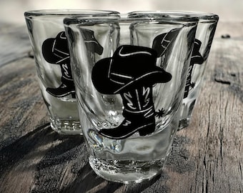 Cowboy Shot Glasses (Set of 2)  Western Party & Rustic Decor  Cowgirl Shot Glasses  Bachelorette Party Favors  Last Rodeo Shot Glasses