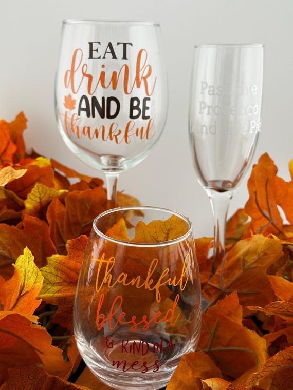 Thanksgiving Wine Glasses: Hand Decorated Autumn Designs