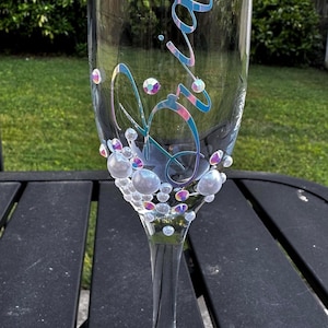 Bridal Shower Gift Personalized Bride Champagne Glass Custom Engagement Flute Pearl Rhinestone Embellished Drinkware Wedding Celebration Keepsake Handmade Design Prosecco Toast Glass Elegant Sparkling Details Party Favor Under Twenty