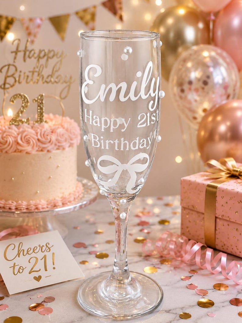 Milestone Celebration Stemware Engraved 21st Birthday Prosecco Glass Custom Champagne Flute Personalized Name Gift Under 20 Budget Friendly Unique Wine Glass Men Birthday Party Essential Perfect Bachelorette Celebration Custom Engraved