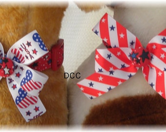 Collier pour chien rayures étoiles rouges pour toujours patriotique avec noeud de ruban Mickey Mouse ou rayures étoiles au choix, collier réglable en D pour chien, animaux de compagnie