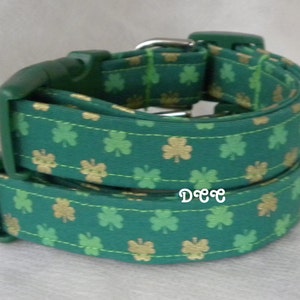 Dog Collar Shamrocks of Green and Gold Dark Green Background St Patricks Day Luck of the Irish Fun Adjustable Collars w D Ring Choose Size image 5