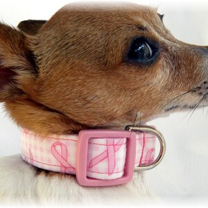 Dog Collar Breast Cancer Awareness Pink Ribbon Pink White Checks Adjustable Collars w D Ring Choose Size Pet Pets Susan G Komen Accessory image 3