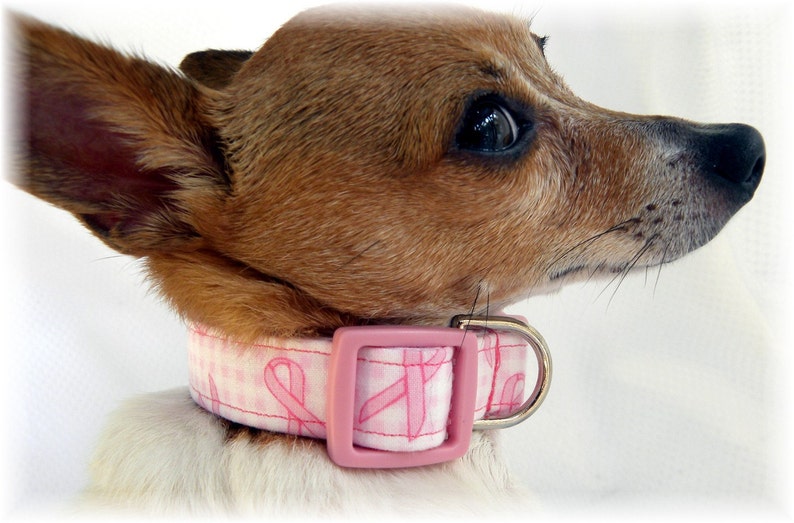 Dog Collar Breast Cancer Awareness Pink Ribbon Pink White Checks Adjustable Collars w D Ring Choose Size Pet Pets Susan G Komen Accessory image 3