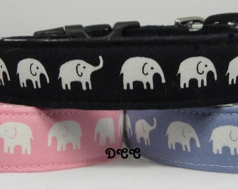 Dog Collar LIMITED Baby Elephant Walking Marching In a Row Line Black Blue Pink So Cute  CHOOSE SIZE Adjustable Dog Collar with D Ring