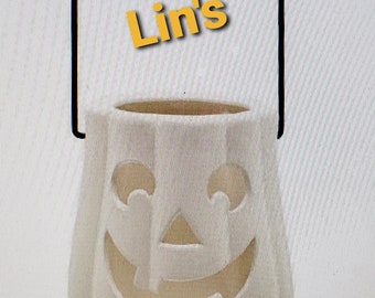 Bisque -  Pumpkin Jack-O-Lantern With Handle lantern light up w Tea Light -  Ready to Paint - Great as a gift