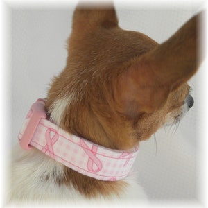 Dog Collar Breast Cancer Awareness Pink Ribbon Pink White Checks Adjustable Collars w D Ring Choose Size Pet Pets Susan G Komen Accessory image 5