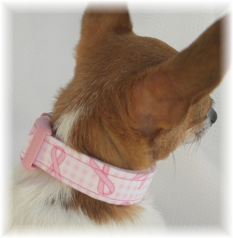 Dog Collar Breast Cancer Awareness Pink Ribbon Pink White Checks Adjustable Collars w D Ring Choose Size Pet Pets Susan G Komen Accessory image 5