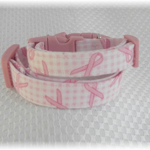 Dog Collar Breast Cancer Awareness Pink Ribbon Pink White Checks Adjustable Collars w D Ring Choose Size Pet Pets Susan G Komen Accessory image 4