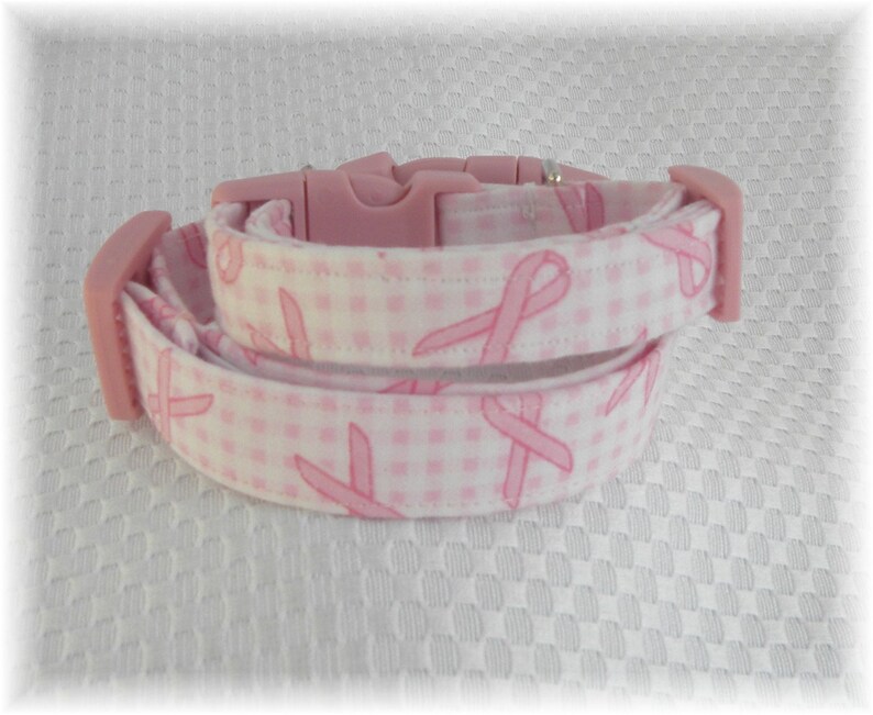 Dog Collar Breast Cancer Awareness Pink Ribbon Pink White Checks Adjustable Collars w D Ring Choose Size Pet Pets Susan G Komen Accessory image 4