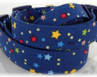 Dog Collar Blue Rainbow Stars Red Gold White Navy Blue Everyday Forever Patriotic Adjustable Pet Pets Collars w D Ring Choose Size 4th July