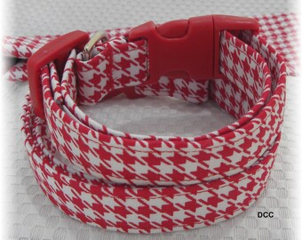 Dog Collar Red Houndstooth Fabric Classic NO BOW Adjustable Dogs Collars D Ring Choose Accessories Pet Pets Plaid Size Jester