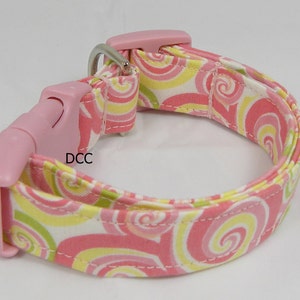 Dog Collar Swirls Pink Green Yellow White CHOOSE SIZE Adjustable Dog Collars D Ring So Cute Everyday Accessories Pet Pets Summer Accessory image 4