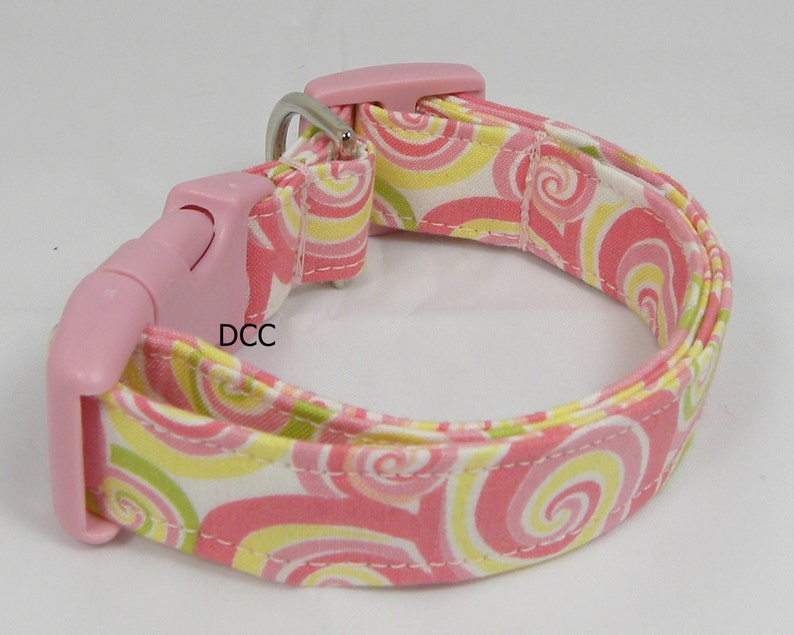 Dog Collar Swirls Pink Green Yellow White CHOOSE SIZE Adjustable Dog Collars D Ring So Cute Everyday Accessories Pet Pets Summer Accessory image 4