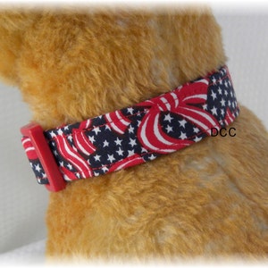 Dog Collar Patriotic Ribbons Blue Stars and Red White Blue Adjustable Collars D Ring Choose Size Accessorites Pet Pets Veterans Memorial Day image 2