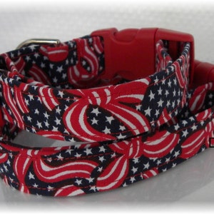 Dog Collar Patriotic Ribbons Blue Stars and Red White Blue Adjustable Collars D Ring Choose Size Accessorites Pet Pets Veterans Memorial Day image 4