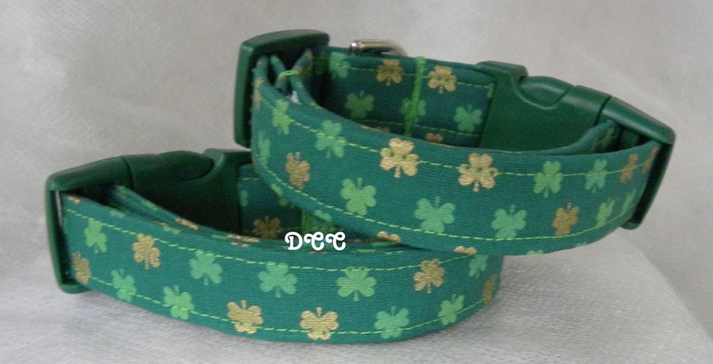 Dog Collar Shamrocks of Green and Gold Dark Green Background St Patricks Day Luck of the Irish Fun Adjustable Collars w D Ring Choose Size image 4