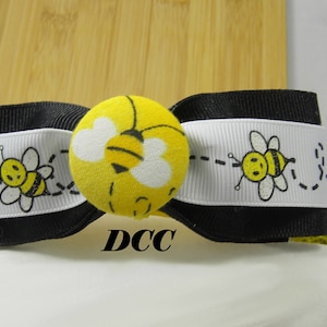 Dog Collar Bumble Bee Honey Bee w Ribbon Bow Tie Choose Your Size Adjustable Dogs Collars D Ring Accessory Pet Pets Accessories image 1