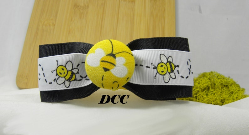 Dog Collar Bumble Bee Honey Bee w Ribbon Bow Tie Choose Your Size Adjustable Dogs Collars D Ring Accessory Pet Pets Accessories image 1